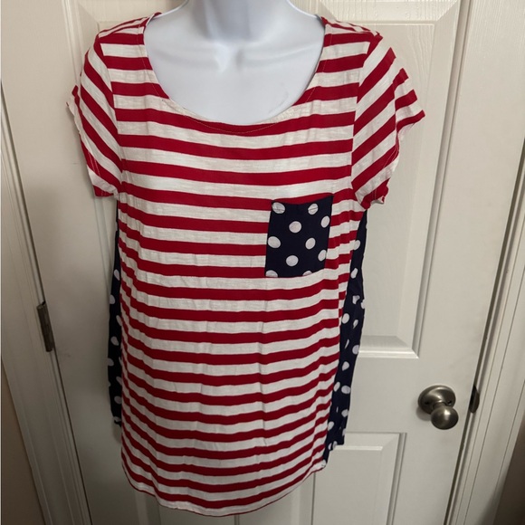 Cha Cha Vente Red and White Striped Tee with Navy Accents - Picture 1 of 3